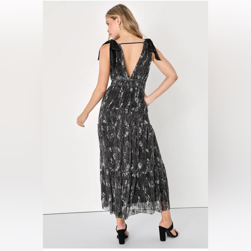 NWT Lulu’s Guest List Gorgeous Black Floral Tie-Strap Maxi Dress Formal Prom - Picture 3 of 7
